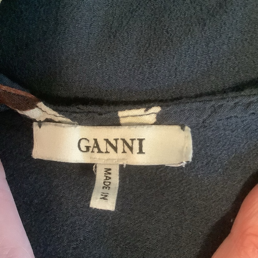 GANNI Navy Floral Mini Dress Size M Long Sleeve Scandi Cool Girl - Picture 8 of 10
